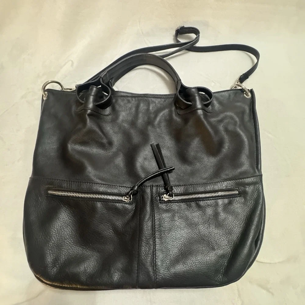 Laura DiMaggio Milano Black Leather Tote Bag Italy Crossbody Slouchy Large